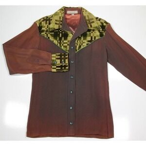 Bill Whitten Custom 1970's Brown w/ Green Velvet Shoulders/Collar Stage Shirt S